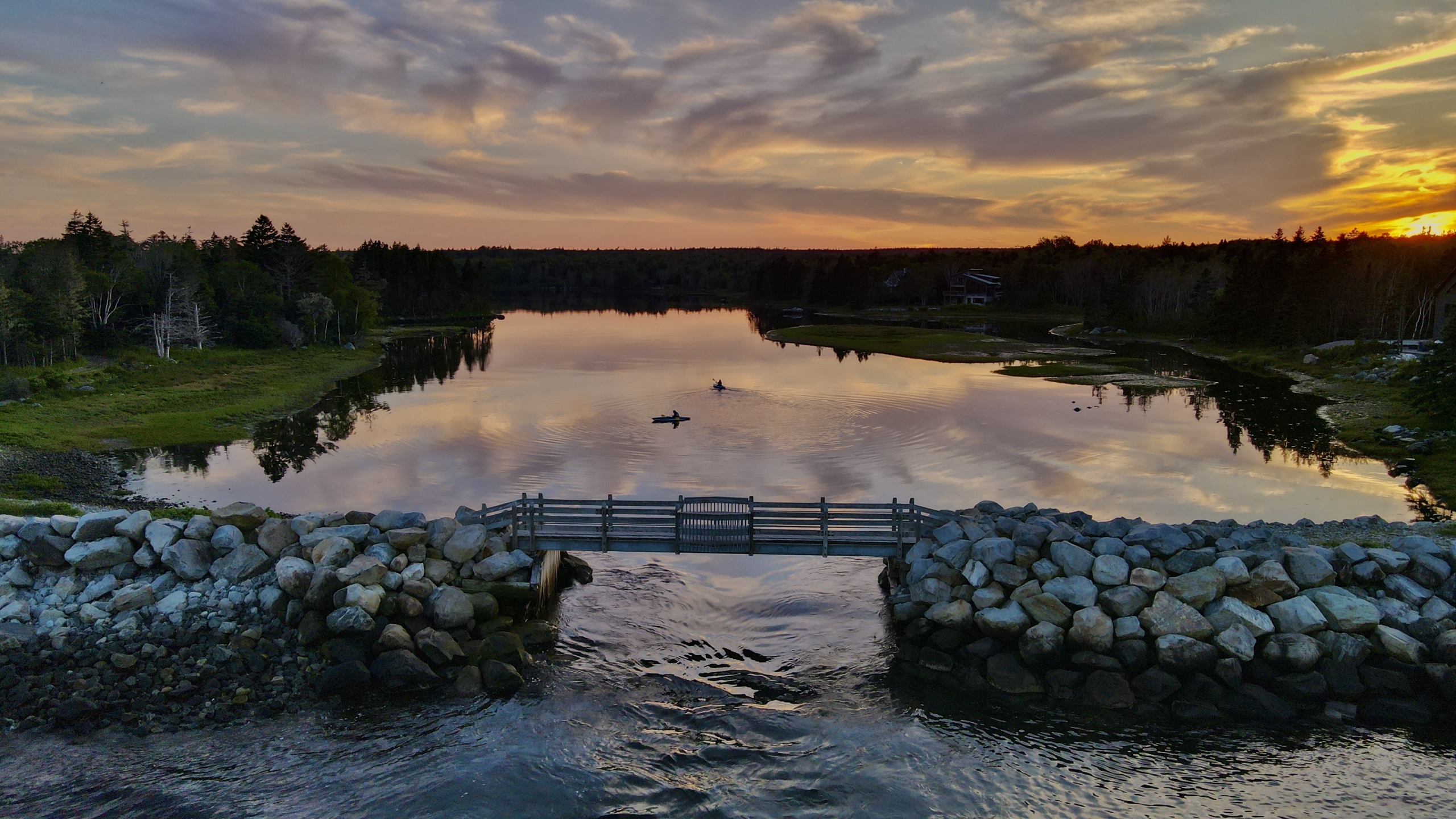 Aerial View of the Bridge over the River, tidal estuary trail