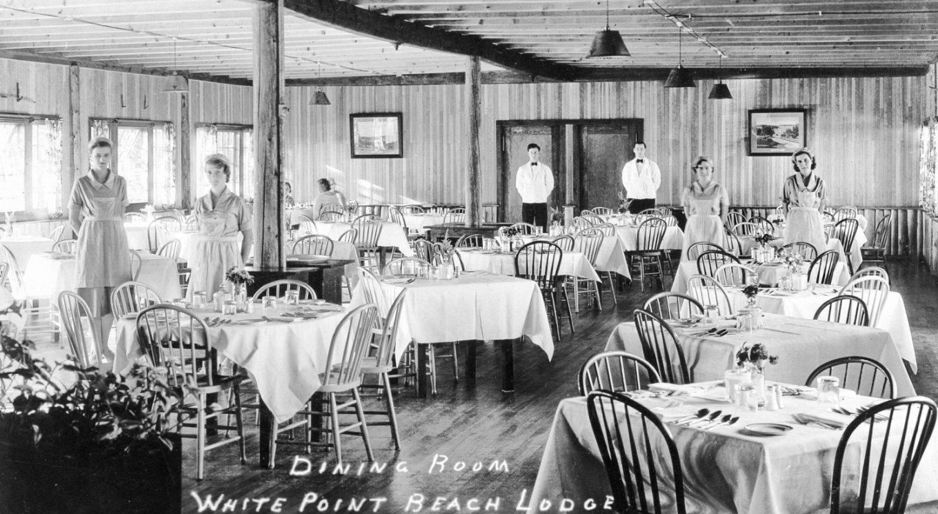 an old photo of the dining room at White Point Beach Resort