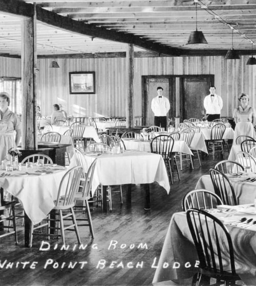 an old photo of the dining room at White Point Beach Resort