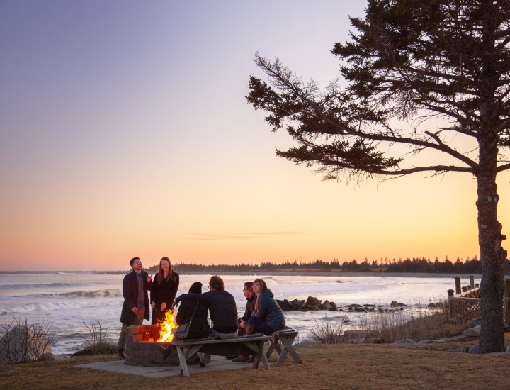 Group of people having a bonfire